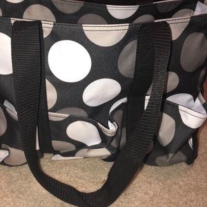 Thirty-one black and white with grey polka dots